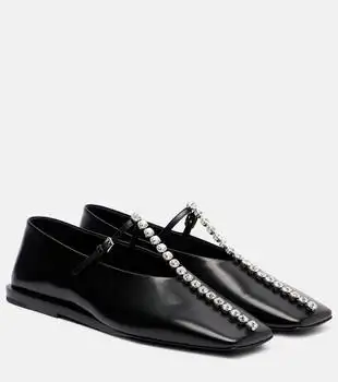 Jil Sander | Crystal-embellished leather ballet flats