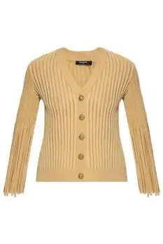 Balmain | Balmain Fringed Ribbed V-Neck Cardigan