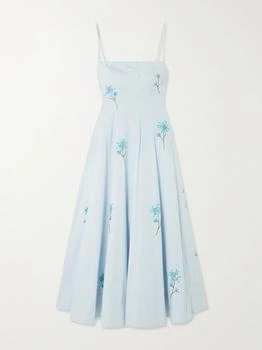 Wylie Embellished Embroidered Cotton-blend Poplin Midi Dress - Light blue - US0