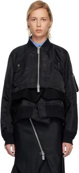 Sacai | Black Nylon Twill & Wool Melton Blouson Jacket