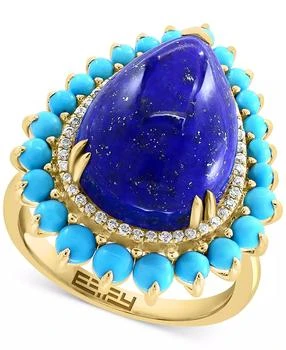 Effy | EFFY® Lapis Lazuli, Turquoise,
Diamond (1/6 ct. t.w.) Pear Halo Ring in 14k Gold