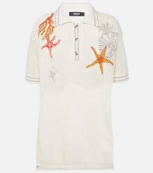 Versace | Embroidered crochet cotton polo shirt