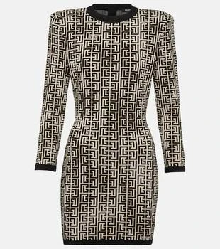 Balmain | Monogram wool-blend knit minidress