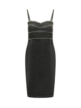 Versace | Versace Embellished Denim Fitted Midi Dress