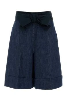 Valentino | Valentino Bow Detailed Turn-Up Hem Denim Shorts