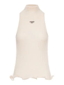 Fendi | Fendi Logo Embroidered High-Neck Sleeveless Ribbed Top