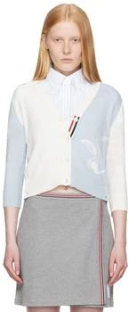 Thom Browne | Blue 
White Funmix Feather Pointelle Cardigan