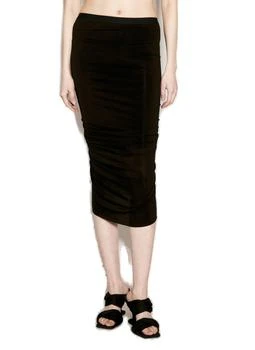 Rick Owens | Rick Owens High Waist Shrimp Ruched Midi Skirt