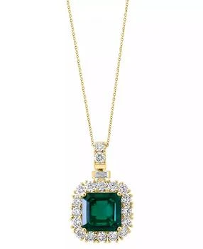 Effy | EFFY® Lab Grown Emerald (4-3/4 ct. t.w.) & Lab Grown Diamond (1-7/8 ct. t.w.) Halo 18" Pendant Necklace in 14k Gold