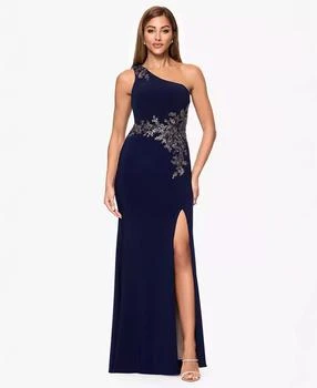 Petite One-Shoulder Applique Ball Gown