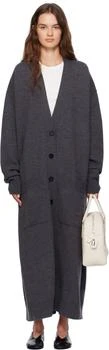 Jil Sander | Gray Long V-Neck Knitted Cardigan
