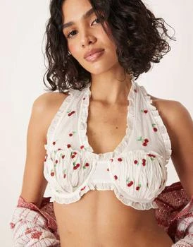 For Love & Lemons Beaded cherry bralette co-ord in white and red