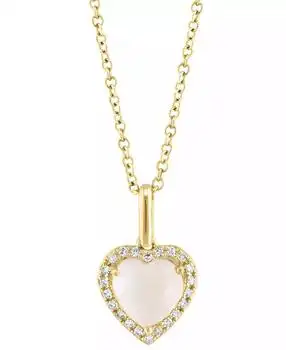 Effy | EFFY® Rose Quartz (1-5/8 ct. t.w.) & Diamond (1/10 ct. t.w.) Heart Halo 18" Pendant in 14k Gold