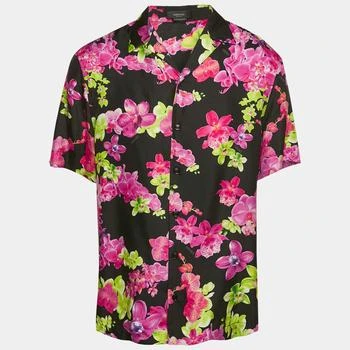 Versace | Versace Black/Pink Floral Print Silk American Fit Shirt L