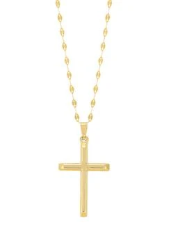 Beveled Edge Cross Pendant with 18" Solid Mirror Twist Chain in 10K Yellow Gold