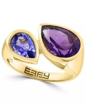 Effy | Amethyst (2-1/2 ct. t.w.) & Tanzanite (1-1/10 ct. t.w.) Pear Shape Ring in 14k Gold Over Silver