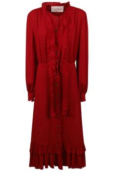 Valentino | Valentino Ruffle Detailed Georgette Midi Dress