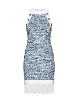 Balmain | Balmain Fringed Denim Tweed Dress