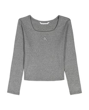 Calvin Klein Girls 7-16 Metallic Printed Ribbed Square Neck T-Shirt