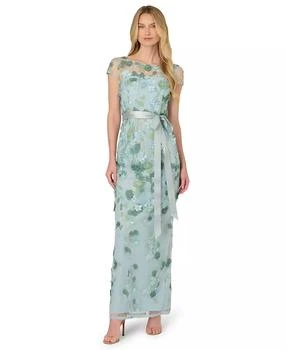 Women's Cascading Floral Column Short-Sleeve Gown