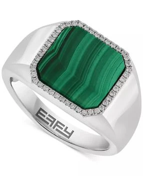 Effy | EFFY® Men's Malachite & Diamond (1/6 ct. t.w.) Halo Ring in Sterling Silver