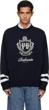 Balmain | Navy College Emblem Knit Sweater