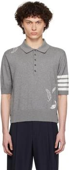 Thom Browne | Gray Feather Short Sleeve Polo