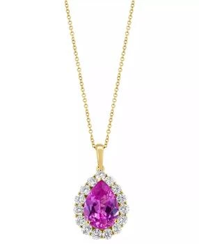Effy | EFFY® Lab Grown Pink Sapphire (5-5/8 ct. t.w) & Lab Grown Diamond (1-1/3 ct. t.w.) Pear Halo 18" Pendant Necklace in 14k Gold