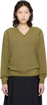 MAISON MARGIELA | Green Virgin Wool V-Neck Sweater
