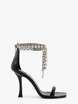 Jimmy Choo | Black vintage leather sandals with crystals detail