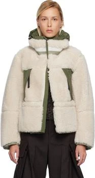 Sacai | Off-White & Khaki Faux Shearling & Grosgrain Blouson Jacket