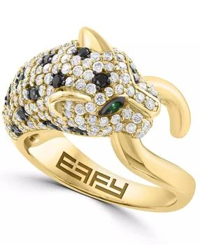 Effy | White, Black Diamond (1-3/8 ct. t.w.) and Emerald Accent Ring in 14k Yellow Gold