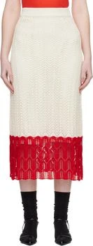 Jil Sander | Off-White & Red Bicolor Lace Midi Skirt