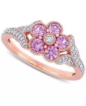 Macy's | Pink Sapphire (3/4 ct. t.w.) & Diamond (1/6 ct. t.w.) Flower Ring in 10k Rose Gold