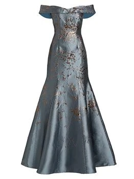 Floral Brocade Off-The-Shoulder A-Line Gown