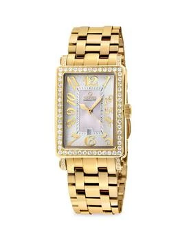 Gevril | Avenue Of Americas Mini 25MM Ion Plated Goldtone Stainless Steel, Mother Of Pearl & 1.156 TCW Diamond Bracelet Watch