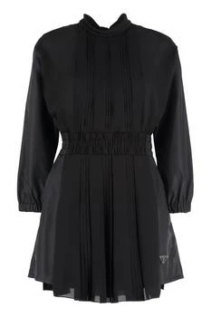 Prada | Prada Logo Plaque Long Sleeved Pleated Playsuit