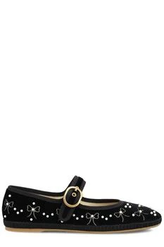 Valentino | Valentino Endouce Velvet Bow Detailed Ballet Flats