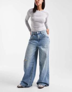 ASOS DESIGN high waisted wide leg jeans with cinch in pale vintage wash