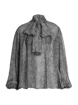 Dolce & Gabbana | Italian Tailoring Herringbone Silk Tie-Neck Blouse