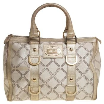 Versace | Versace Metallic Gold/Cream Signature Canvas and Leather Snap Out Of It Satchel