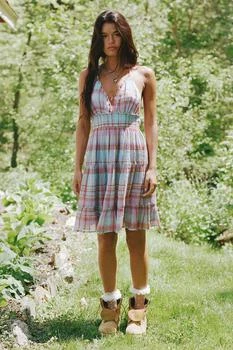 Urban Outfitters Kimchi Blue Phoebe Cotton Open-Back Halter Knee Length Dress