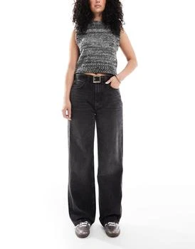ASOS DESIGN Hourglass wide leg dad jeans in washed black