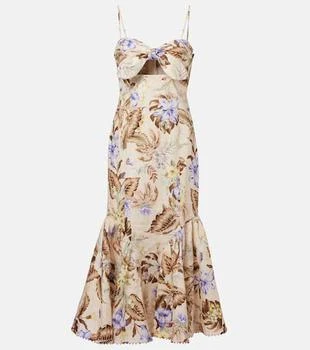 Zimmermann | Coco bow-detail floral linen midi dress