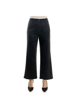 Faux suede zipper front wide leg pant