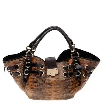 Jimmy Choo | Jimmy Choo Brown Lizard Embossed Leather and Patent Leather Hobos