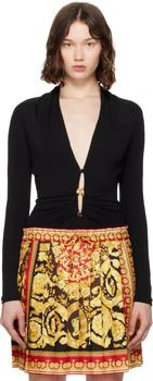 Versace | Black Safety Pin Draped Fitted Bodysuit