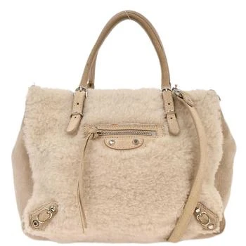 Balenciaga | Papier B4 Zip Around Classic Studs Bag Shearling Fur Handbag (Pre-Owned)