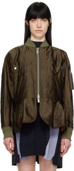 Sacai | Khaki Quilted Satin Bomber Jacket