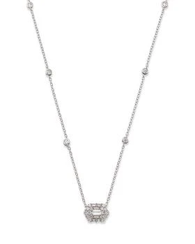 Bloomingdale's | Diamond Baguette & Round Mosaic Pendant Necklace in 14K White Gold, 0.60 tcw